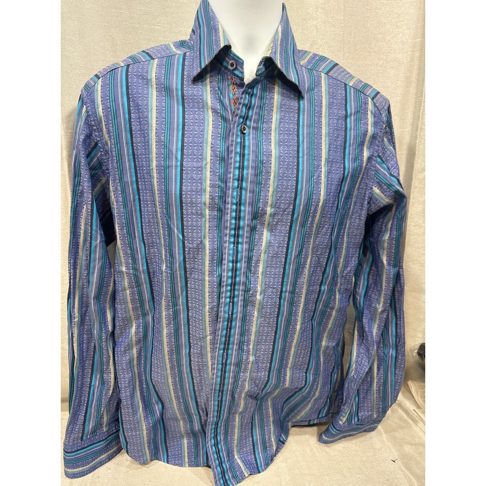 Robert Graham Mens Blue Striped‎ Knowledge Wisdom Truth Button Down Shirt Size M